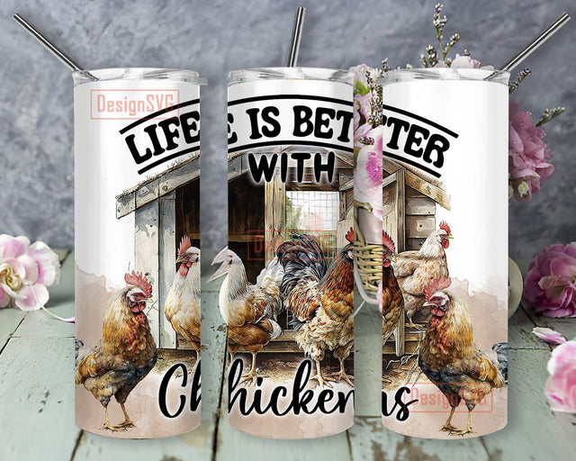 Life Is Better With Chickens 20oz Skinny Tumbler, Chicken Lover Tumbler Png, Retro Farmer Tumbler Gift, Funny Chicken, Chicken Png Sublimation DesignSVG 