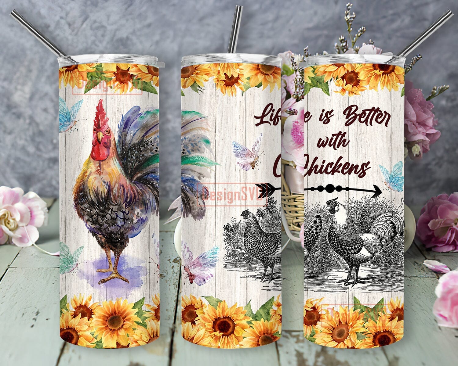 Life Is Better With Chickens 20oz Skinny Tumbler Png, Rooster Cute Farm ...