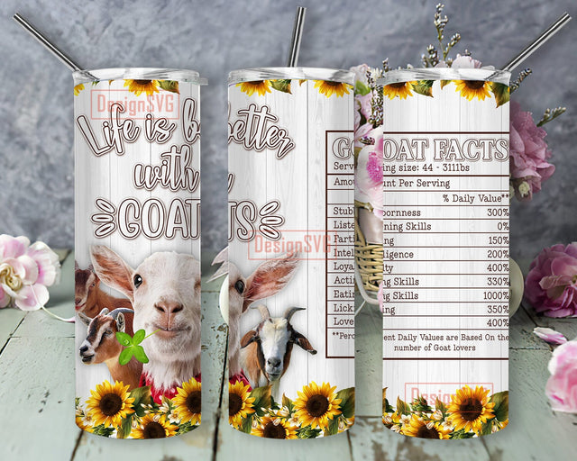 Life Is Better With Goats 20oz Skinny Tumbler Png, Sunflower Insulated Cup Gifts, Cute Farm Animal Tumbler, Glitter Flower Floral Tumbler Sublimation DesignSVG 