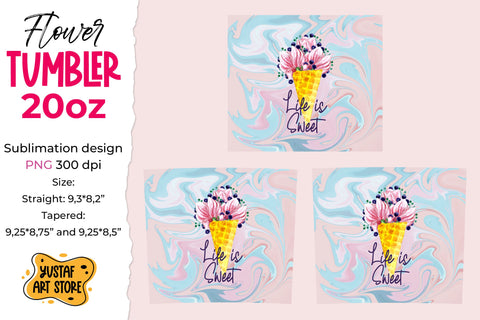 "Life is Sweet" Tumbler sublimation design. Flowers tumbler Sublimation Yustaf Art Store 