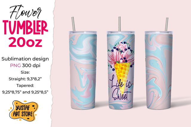 "Life is Sweet" Tumbler sublimation design. Flowers tumbler Sublimation Yustaf Art Store 