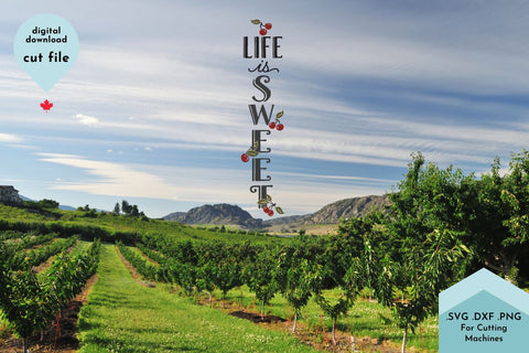 Life is Sweet - Vertical Porch Sign For Summer With Cherries SVG Cut File SVG Lettershapes 