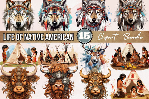Life of Native American Clipart Bundle Sublimation Regulrcrative 