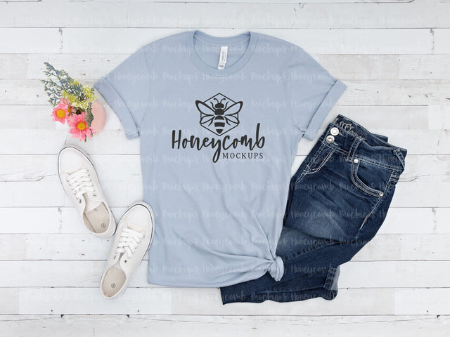 Light Blue Bella Canvas 3001 Mockup, Blue T-Shirt Mockup Mock Up Photo Honeycomb Mockups 