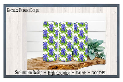 Light Bluebonnet 20oz Sublimation Tumbler Wrap, Transparent PNG Sublimation Design, Digital Download, PNG Printable Sublimation Keepsake Treasures Designs LLC. 
