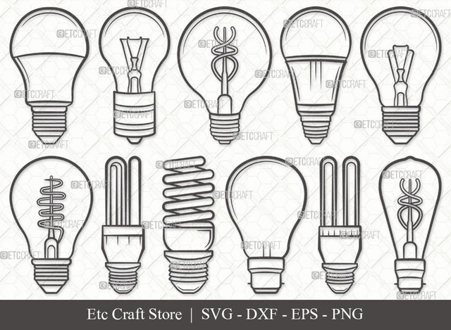 Light Bulb Outline SVG Cut File | Energy Saving Light Svg | Light Svg | Bulb Svg | Edison Bulb Svg | Energy Bulb Svg | Light Bulb Svg Bundle SVG ETC Craft 