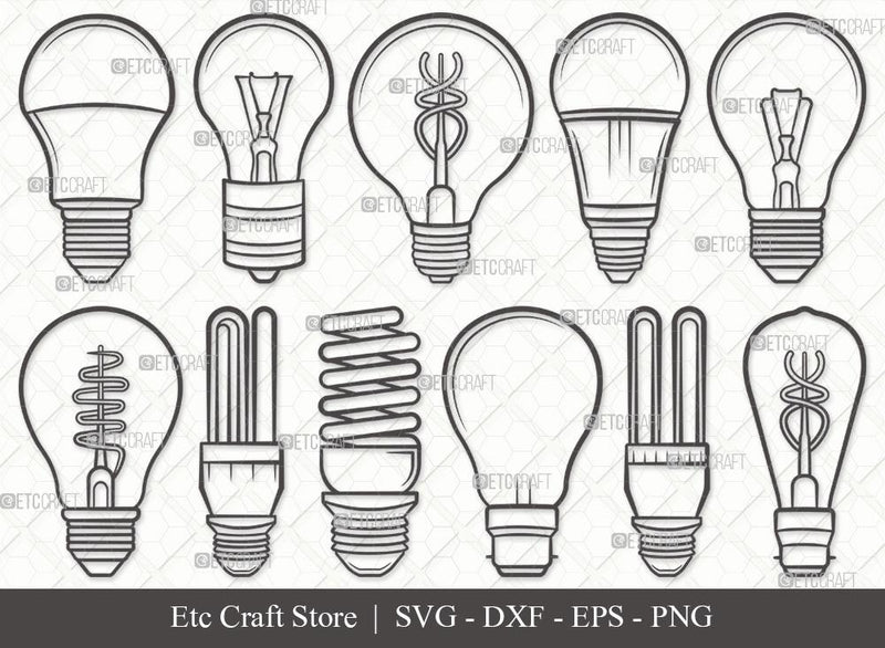 Light Bulb Outline SVG Cut File | Energy Saving Light Svg | Light Svg | Bulb Svg | Edison Bulb Svg | Energy Bulb Svg | Light Bulb Svg Bundle SVG ETC Craft 