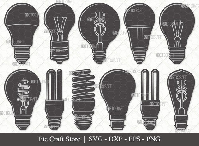 Light Bulb Silhouette SVG Cut File | Energy Saving Light Svg | Light Svg | Bulb Svg | Edison Bulb Svg | Energy Bulb Svg | Light Bulb Svg Bundle SVG ETC Craft 