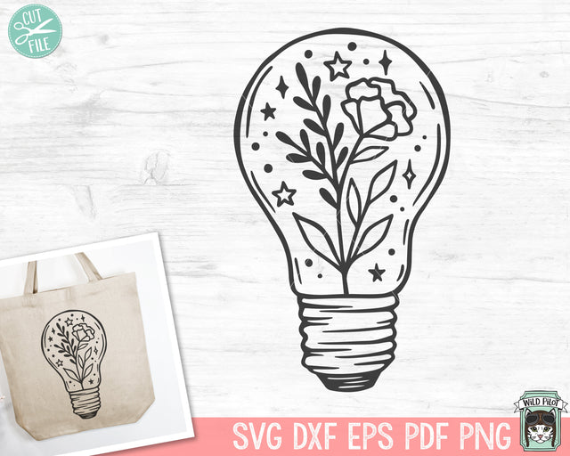 Light Bulb SVG, Flowers SVG Cut File, Floral SVG Cut File, Flowers png, Floral png, Flower Clipart, Floral Clipart, Light Bulb Clipart SVG Wild Pilot 