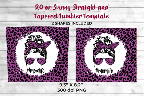 Light Violet Leopard momlife 20 oz Skinny Tumbler Wrap Sublimation Design Sublimation Sublimatiz Designs 