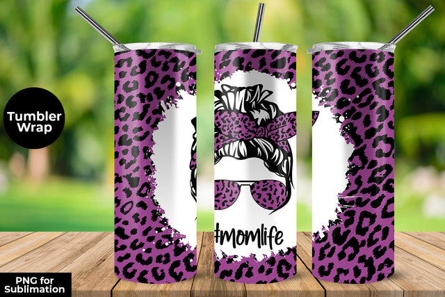 Light Violet Leopard momlife 20 oz Skinny Tumbler Wrap Sublimation Design Sublimation Sublimatiz Designs 