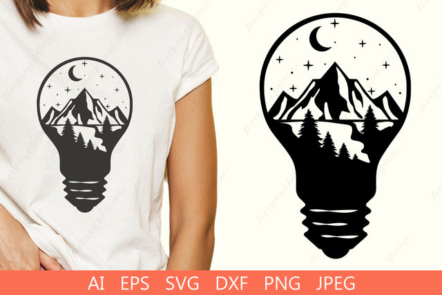 Lightbulb with mountain nature silhouette svg, Outdoor dxf, Wild landscape svg SVG AnastasiyaArtDesign 