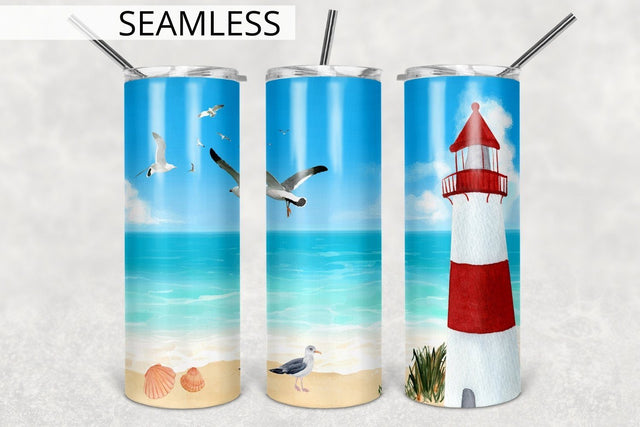 Lighthouse Beach Tumbler Wrap, 30oz & 20oz Skinny Tumbler Sublimation TumblersByPhill 