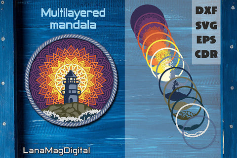 Lighthouse layered mandala SVG 3d mandala svg Layered paper cut file 3D Paper LanaMagDigital 