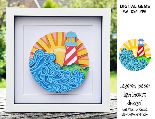 Lighthouse, Layered paper cut file design. SVG Digital Gems 