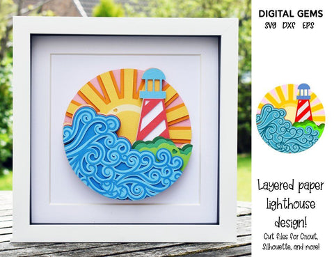 Lighthouse, Layered paper cut file design. SVG Digital Gems 