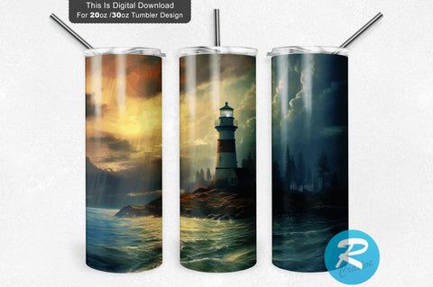 Lighthouse River 20 oz / 30 oz Tumbler PNG Sublimation Regulrcrative 