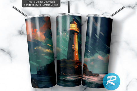 Lighthouse River Sky 20 oz / 30 oz Tumbler PNG Sublimation Regulrcrative 