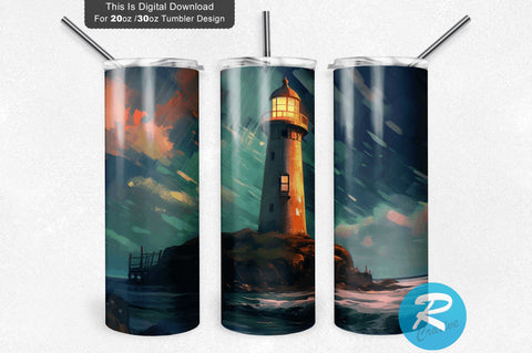 Lighthouse River Sky 20 oz / 30 oz Tumbler PNG Sublimation Regulrcrative 
