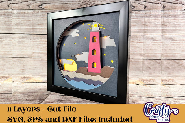 Lighthouse Sea Nautical 3D Layered Shadow Box Svg, Ocean Dxf SVG Crafty Mama Studios 