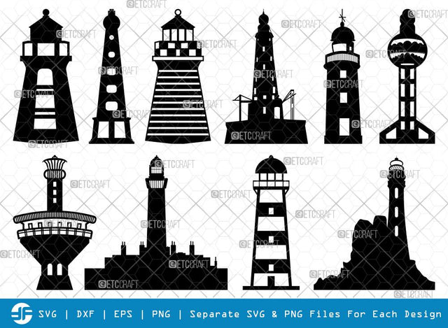 Lighthouses SVG Cut Files | Lighthouses Silhouette | Nautical Svg | Lighthouses Bundle SVG ETC Craft 