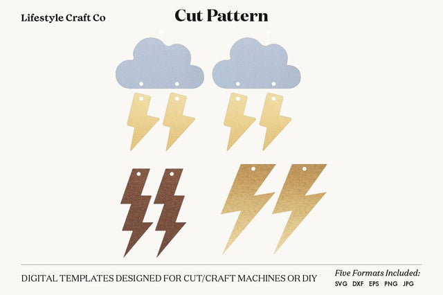 Lightning Bolt Earring SVG, Clouds Earring Templates, Cricut cut file SVG Lifestyle Craft Co 