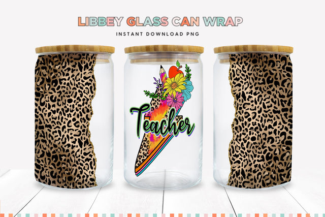Lightning Bolt Teacher Libbey Glass Can Sublimation Wrap Sublimation BijouBay 