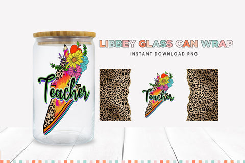 Lightning Bolt Teacher Libbey Glass Can Sublimation Wrap Sublimation BijouBay 