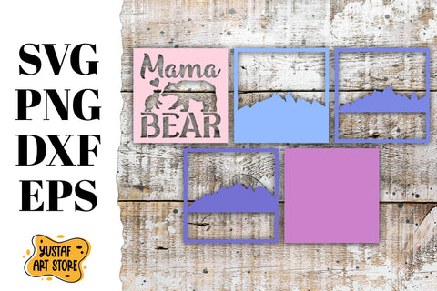 Light/Shadow box Mama Bear 3d layered paper cut SVG Yustaf Art Store 