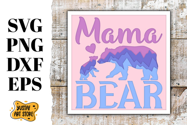 Light/Shadow box Mama Bear 3d layered paper cut SVG Yustaf Art Store 