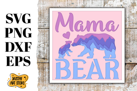 Light/Shadow box Mama Bear 3d layered paper cut SVG Yustaf Art Store 