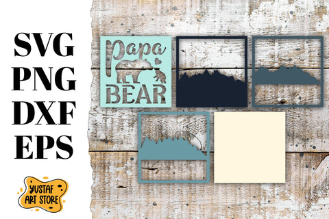 Light/Shadow box Papa Bear 3d layered paper cut SVG Yustaf Art Store 