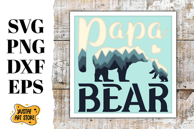 Light/Shadow box Papa Bear 3d layered paper cut SVG Yustaf Art Store 