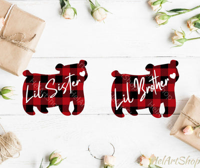 Lil sister svg, Lil Brother svg, Bear Family, Buffalo Plaid SVG _HelArtShop_ 