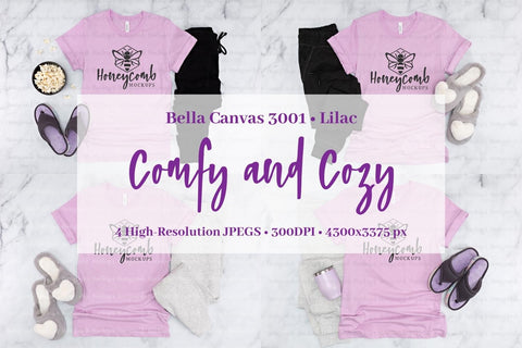 Lilac Bella Canvas 3001 Mockup Bundle, Women's T-Shirt Mockup, Comfy and Cozy Mockup Mock Up Photo Honeycomb Mockups 