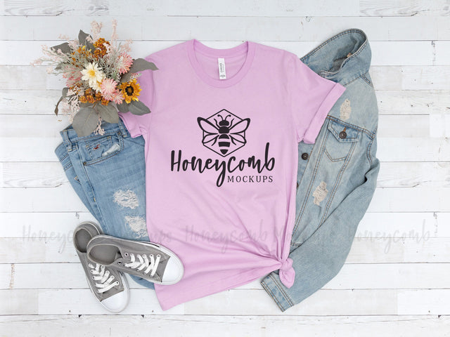 Lilac Bella Canvas 3001 Mockup, Lilac T-Shirt Mockup Mock Up Photo Honeycomb Mockups 