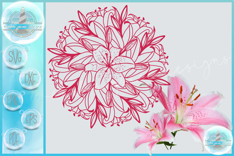 Lillies Lily Flower Floral Mandala Zentangle SVG SVG Harbor Grace Designs 