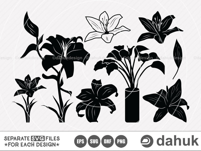 Lily Flower SVG, Lily svg, Flower svg, Cut file, for silhouette, svg, eps, dxf, png, clipart, cricut design space, vinyl cut files SVG dahukdesign 