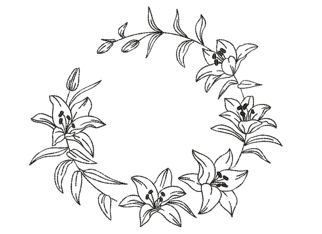 Lily Flower Wreath Embroidery Design, 6 sizes Embroidery/Applique DESIGNS Nino Nadaraia 