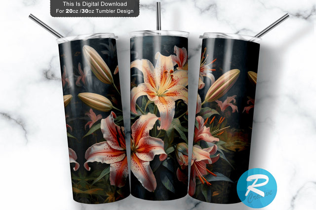 Lily Flowers 20 oz / 30 oz Tumbler PNG Sublimation Regulrcrative 
