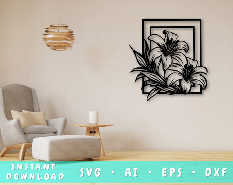 Lily Flowers Laser SVG Cut File, Lily Glowforge File, Lily Flowers DXF, Lily Flowers Wall Art SVG SVG HappyDesignStudio 