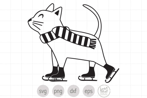 Line Art Skating Cat SVG SVG Lynda M Metcalf 