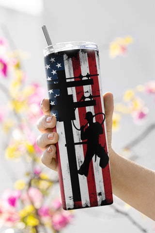 Lineman 2 File Png,Wood American Flag Lineman Tumbler Png,Lineman Electrician 20oz Skinny Tumbler Sublimation CaldwellArt 