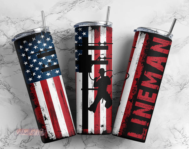 Lineman 2 File Png,Wood American Flag Lineman Tumbler Png,Lineman Electrician 20oz Skinny Tumbler Sublimation CaldwellArt 