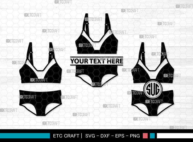 Lingerie Monogram SVG, Women's Lingerie Svg, Sexy Sleepwear Svg, Bra Svg, Women's Underwear Svg, Sexy Clothing Svg, Ladies Fashion Svg, Bikini Svg, Lingerie Monogram SVG ETC Craft 