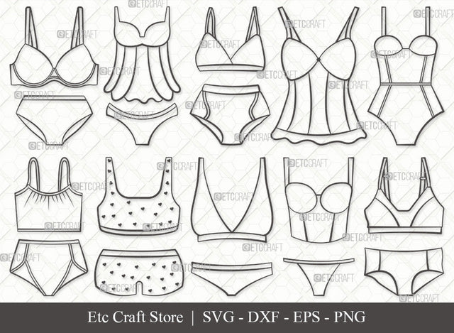 Lingerie Outline SVG, Women's Lingerie Svg, Sexy Sleepwear Svg, Bra Svg, Women's Underwear Svg, Sexy Clothing Svg, Ladies Fashion Svg, Bikini Svg, Lingerie Svg Bundle SVG ETC Craft 