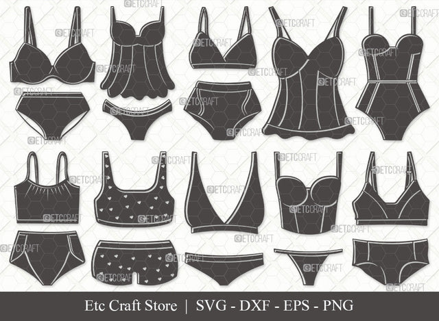 Lingerie Silhouette SVG, Women's Lingerie Svg, Sexy Sleepwear Svg, Bra Svg, Women's Underwear Svg, Sexy Clothing Svg, Ladies Fashion Svg, Bikini Svg, Lingerie Svg Bundle SVG ETC Craft 
