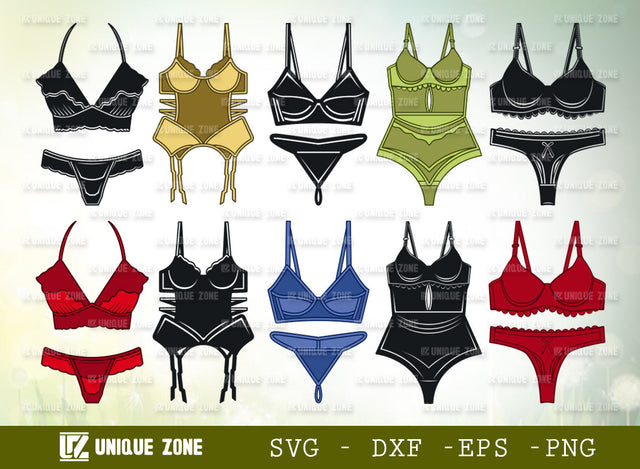 Lingerie SVG Bundle, Swimsuit Svg, Bikini Svg, Women Underwear Svg, Bra Svg, Pantie Svg, Swimwears Svg, Girl Fashion Svg, SVG Unique Zone 