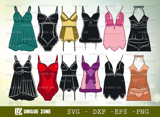 Lingerie SVG Bundle, Swimsuit Svg, Nighty Svg, Women Wear Svg, Night Wear Svg, Beauty Svg, Girl Fashion Svg, SVG Unique Zone 