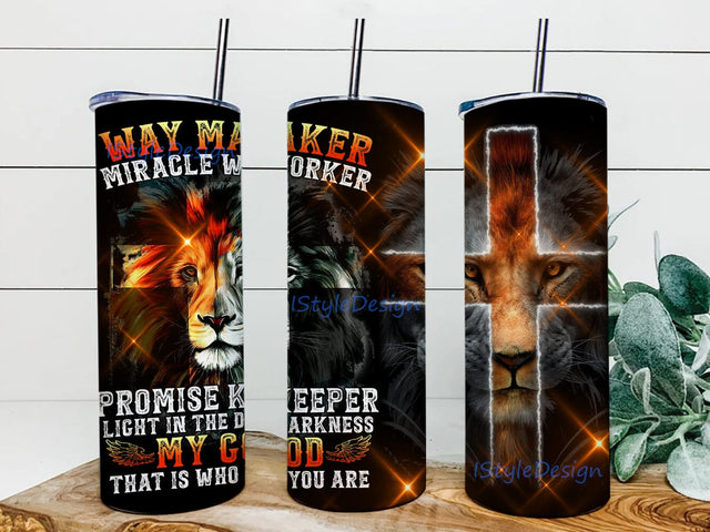Lion 20oz Skinny Tumbler Png, Men My God That Is Who You Are Christian Cross, Wildlife Animal Christian Gift For Lion Lovers, Lion Tumbler Wrap Sublimation iStyleDesign 